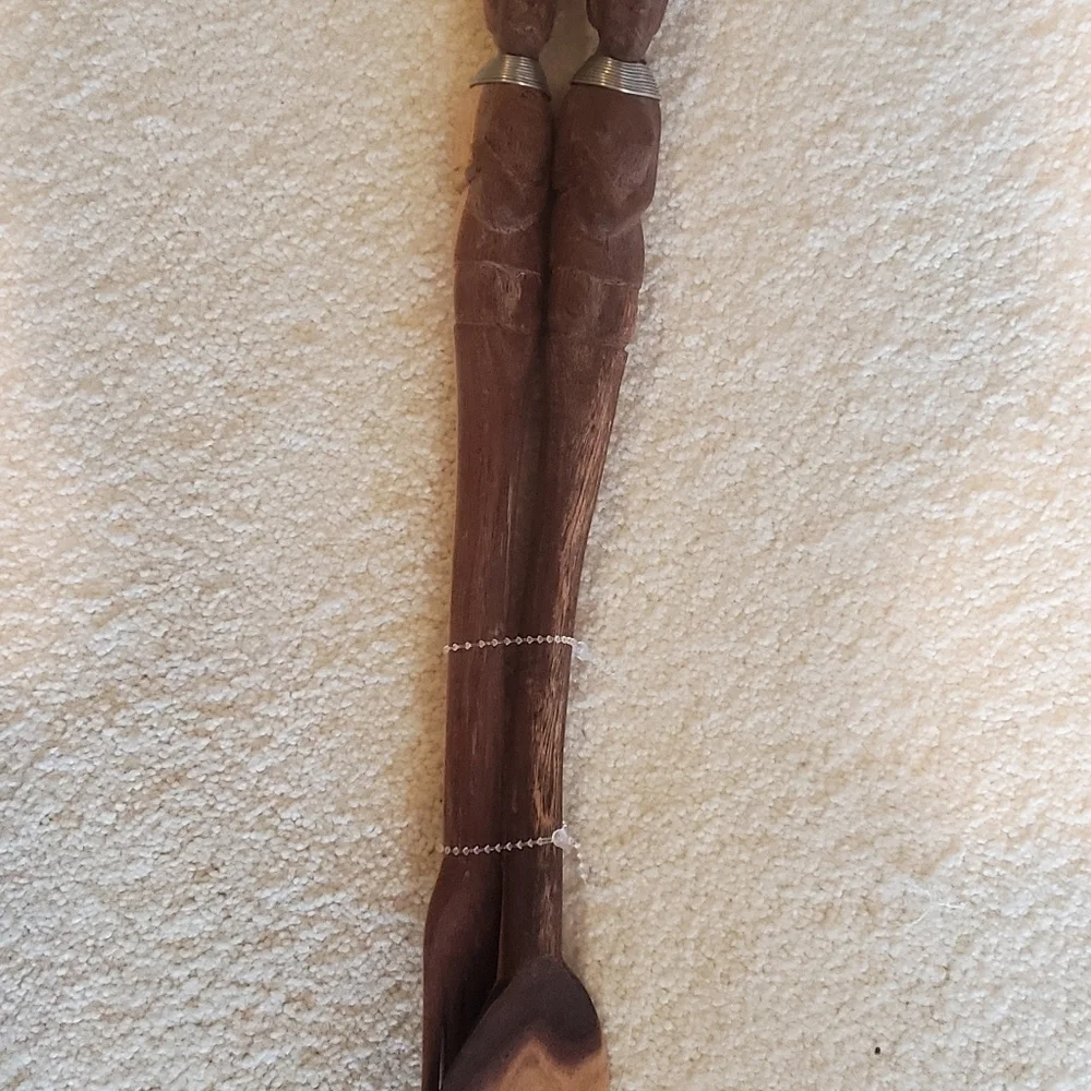 Kenya hand carved  vintage serving spoon and fork. 15 in